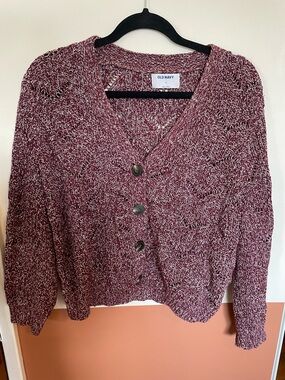 Old Navy Marled Wine V-Neck Button Cardigan